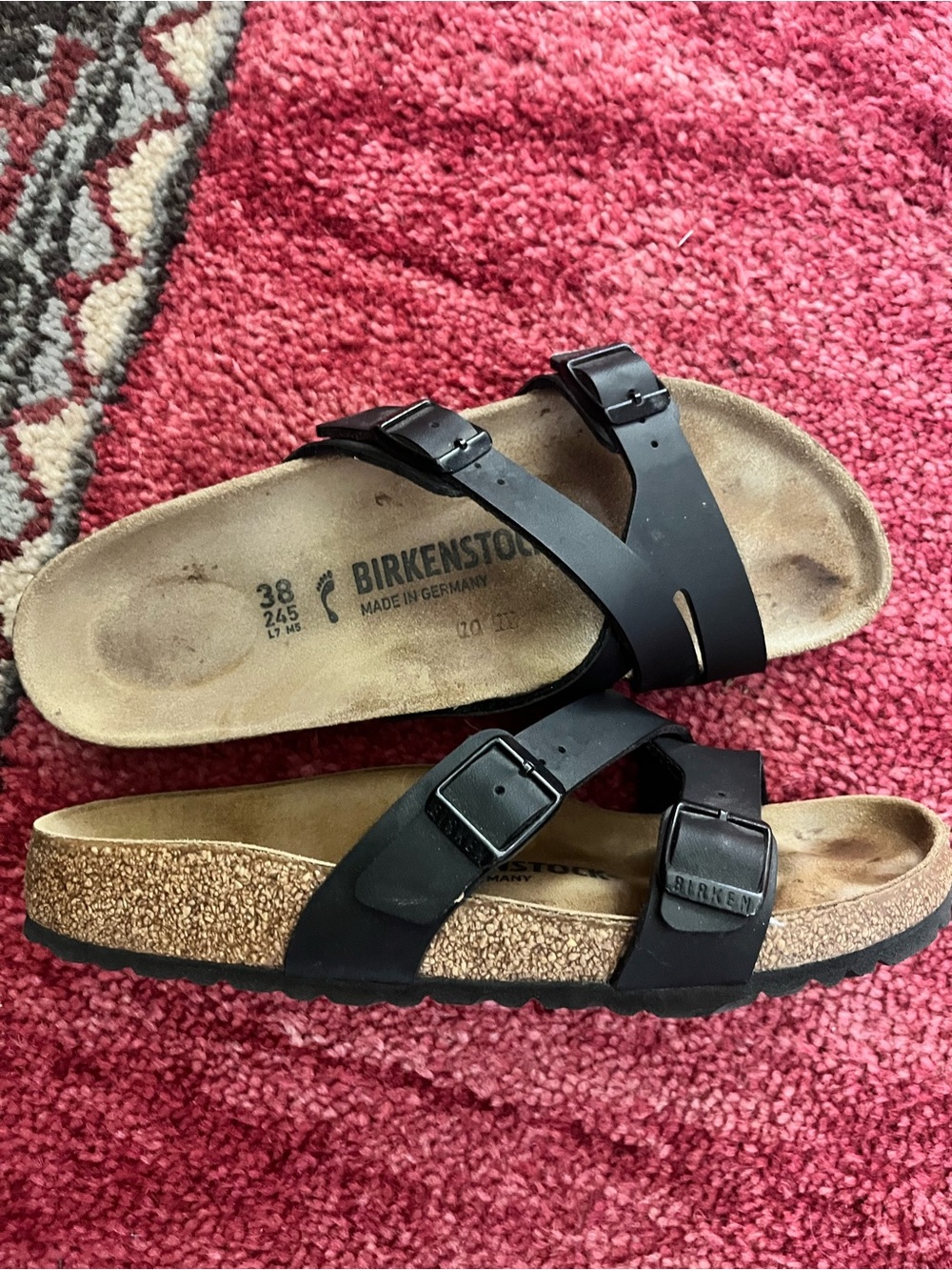 Birkenstock Black Two-Strap Cork Footbed Sandals women 38